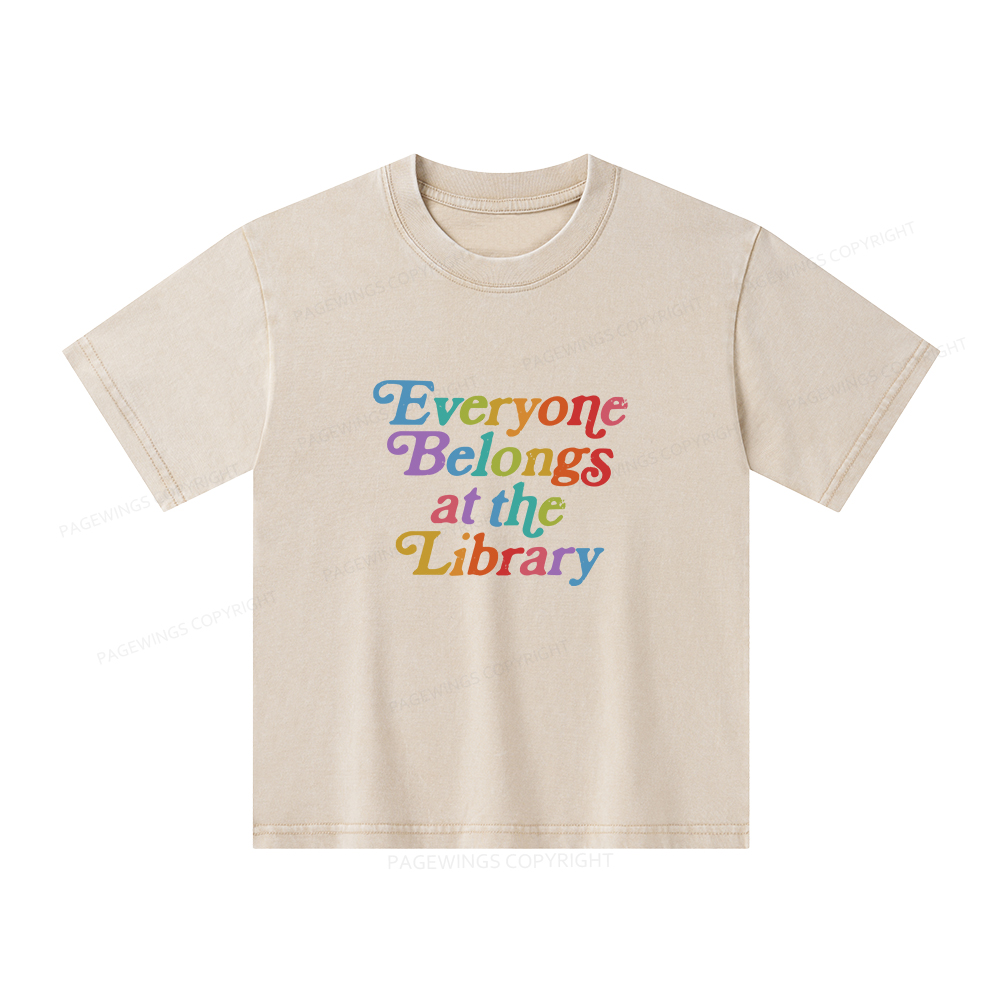 Pagewings Everyone belongs at the library Unisex Kids Washed T-shirt