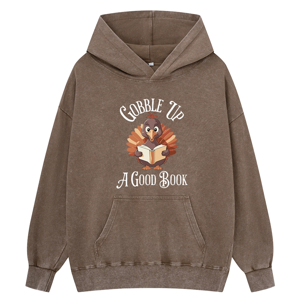 Pagewings Thanksgiving A Good Book Unisex Washed Hoodie