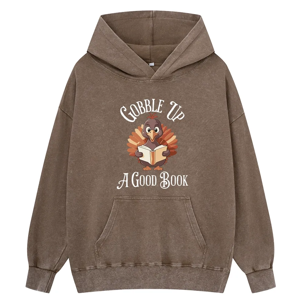 Pagewings Thanksgiving A Good Book Unisex Washed Hoodie