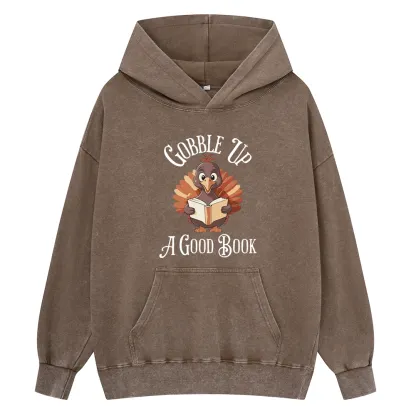 Pagewings Thanksgiving A Good Book Unisex Washed Hoodie