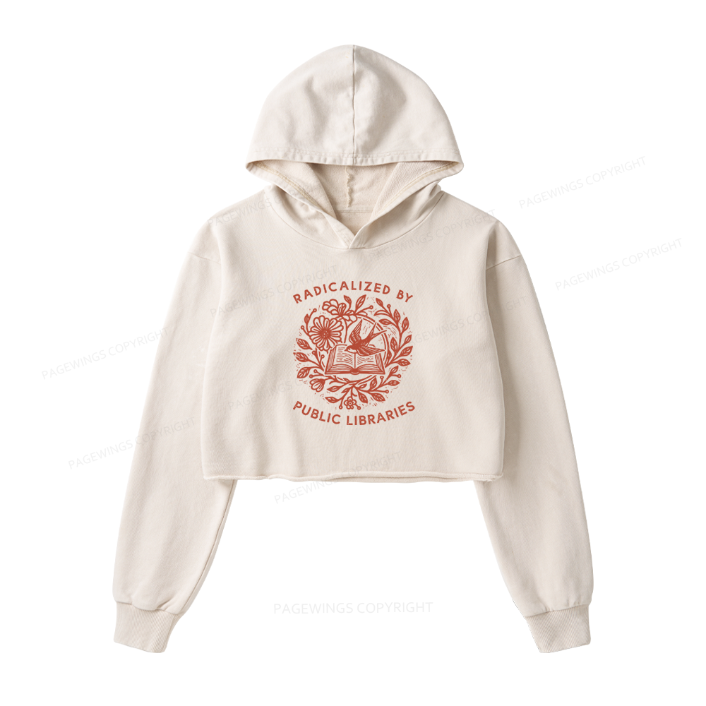 Pagewings Radicalized By Public Libraries Washed Crop Hoodie
