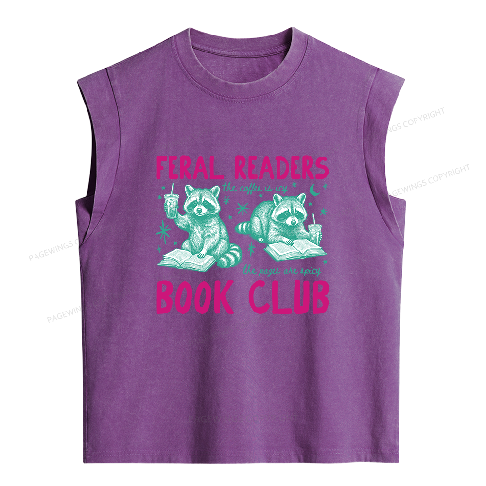 Pagewings Feral Readers Book Club Women's Washed Tank Top