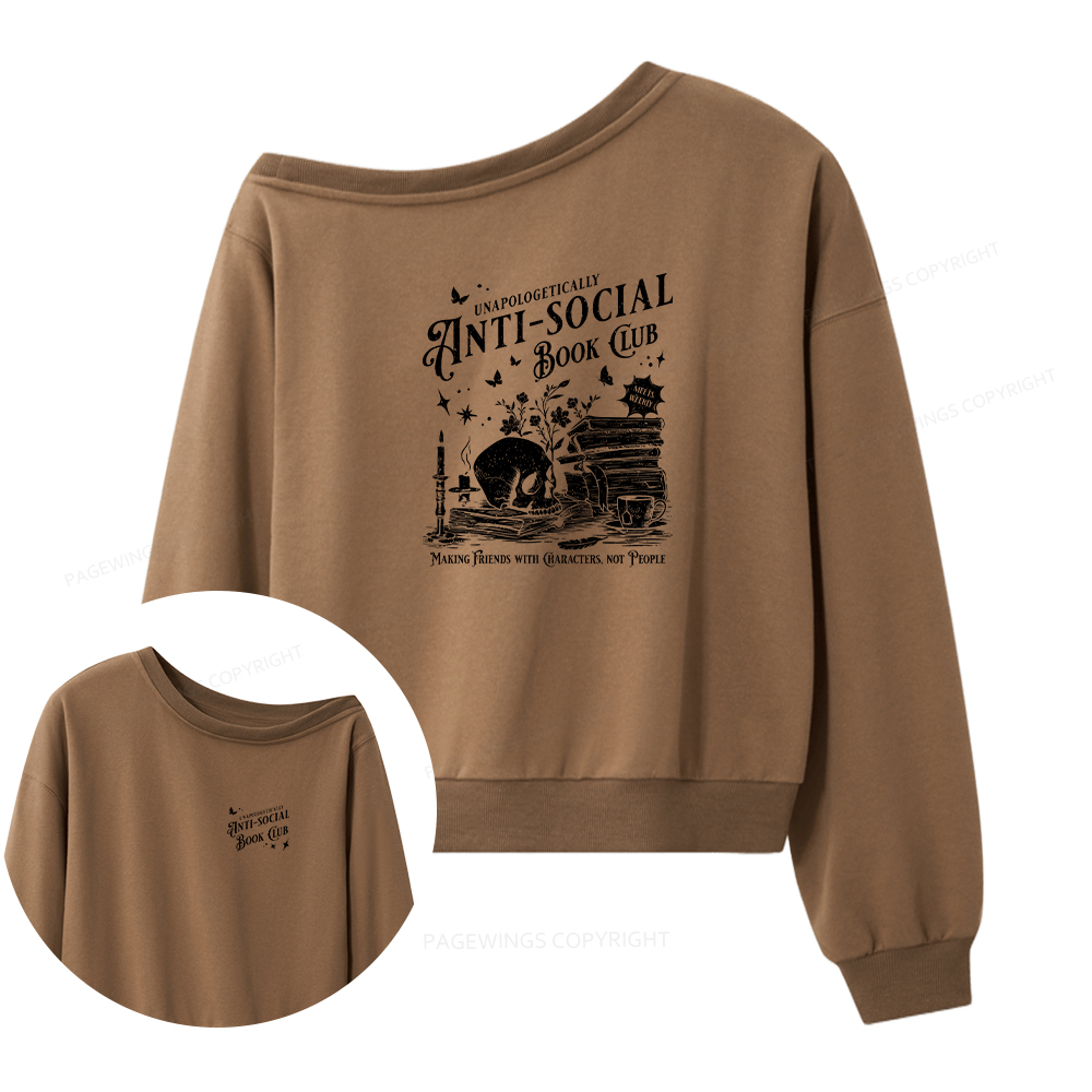 Pagewings Anti-social Book Club Comfort Colors Shirt Women Off Shoulder Sweatshirt