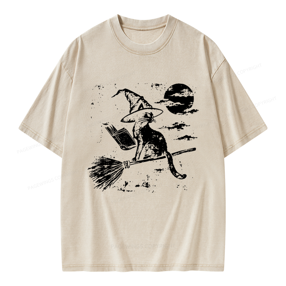 Pagewings Witchy Cat Unisex Washed T-shirt