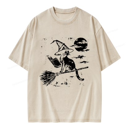 Pagewings Witchy Cat Unisex Washed T-shirt