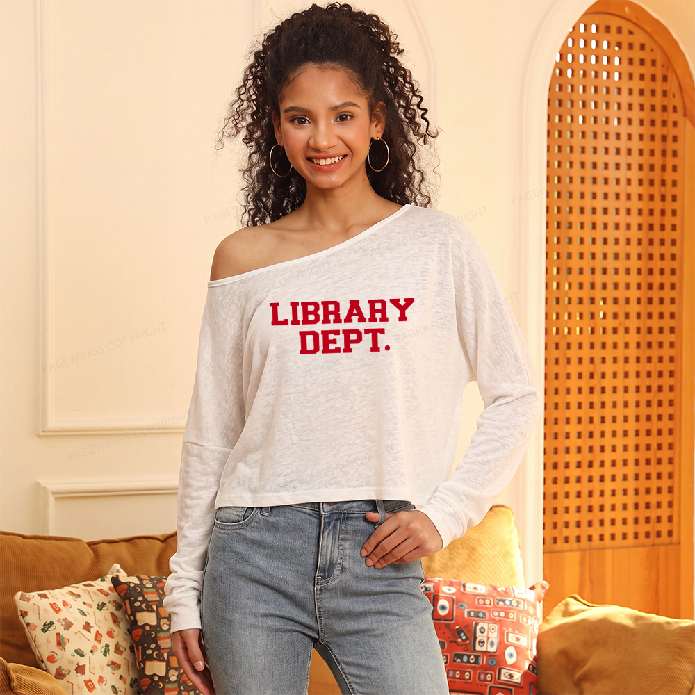 Pagewings Library Dept Slouchy Long Sleeve Off Shoulder T-shirt