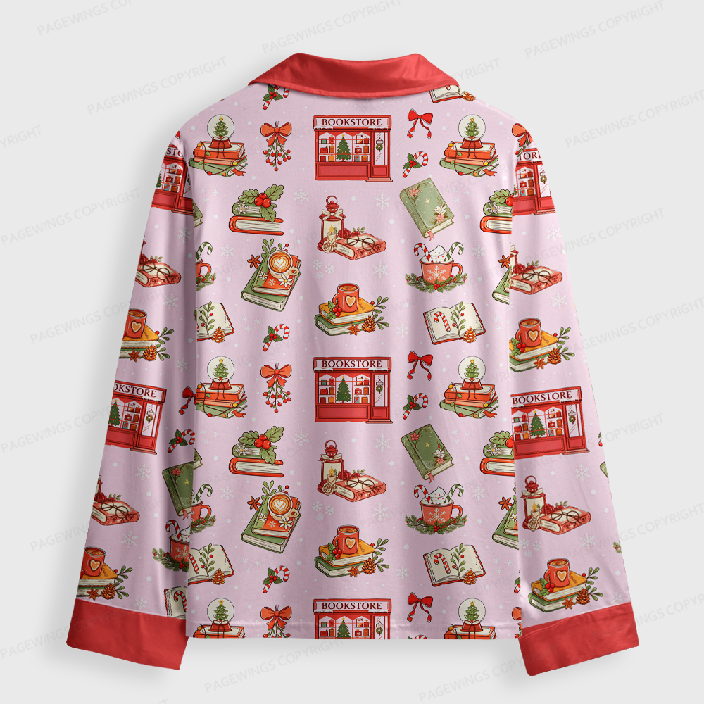 Pagewings Christmas Book Store Unisex Button-Up Pajama Set