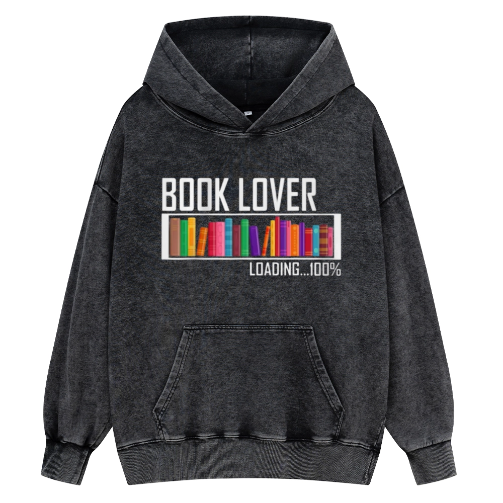 Pagewings Loading Book Lover 100% Unisex Washed Hoodie