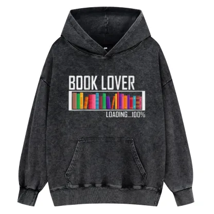 Pagewings Loading Book Lover 100% Unisex Washed Hoodie