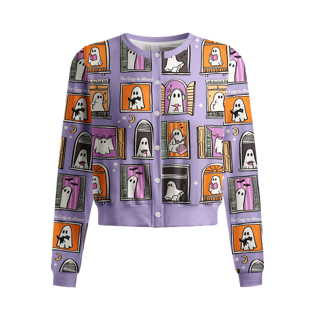 Pagewings Ghosts Love Reading Crew Neck Cardigan Sweaters