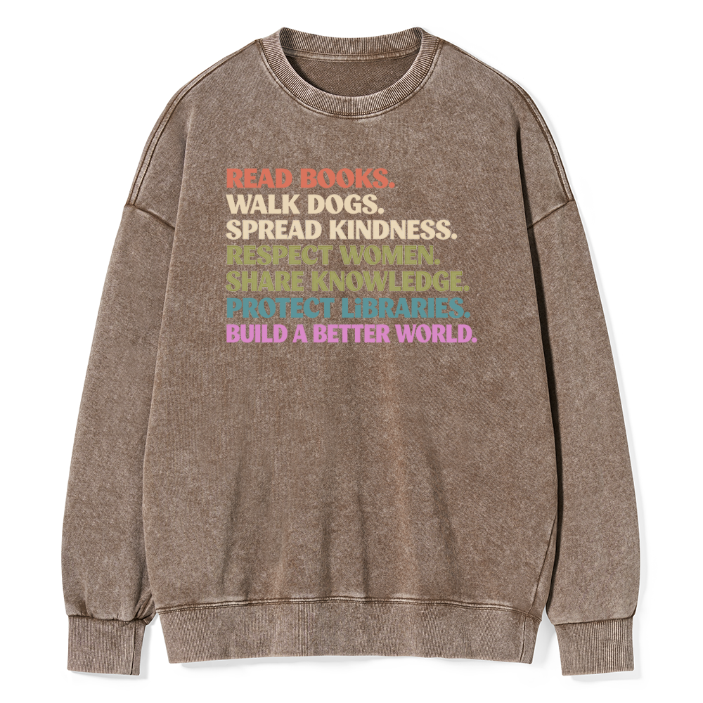 Pagewings Read Books Walk Dogs Unisex Washed Sweatshirt