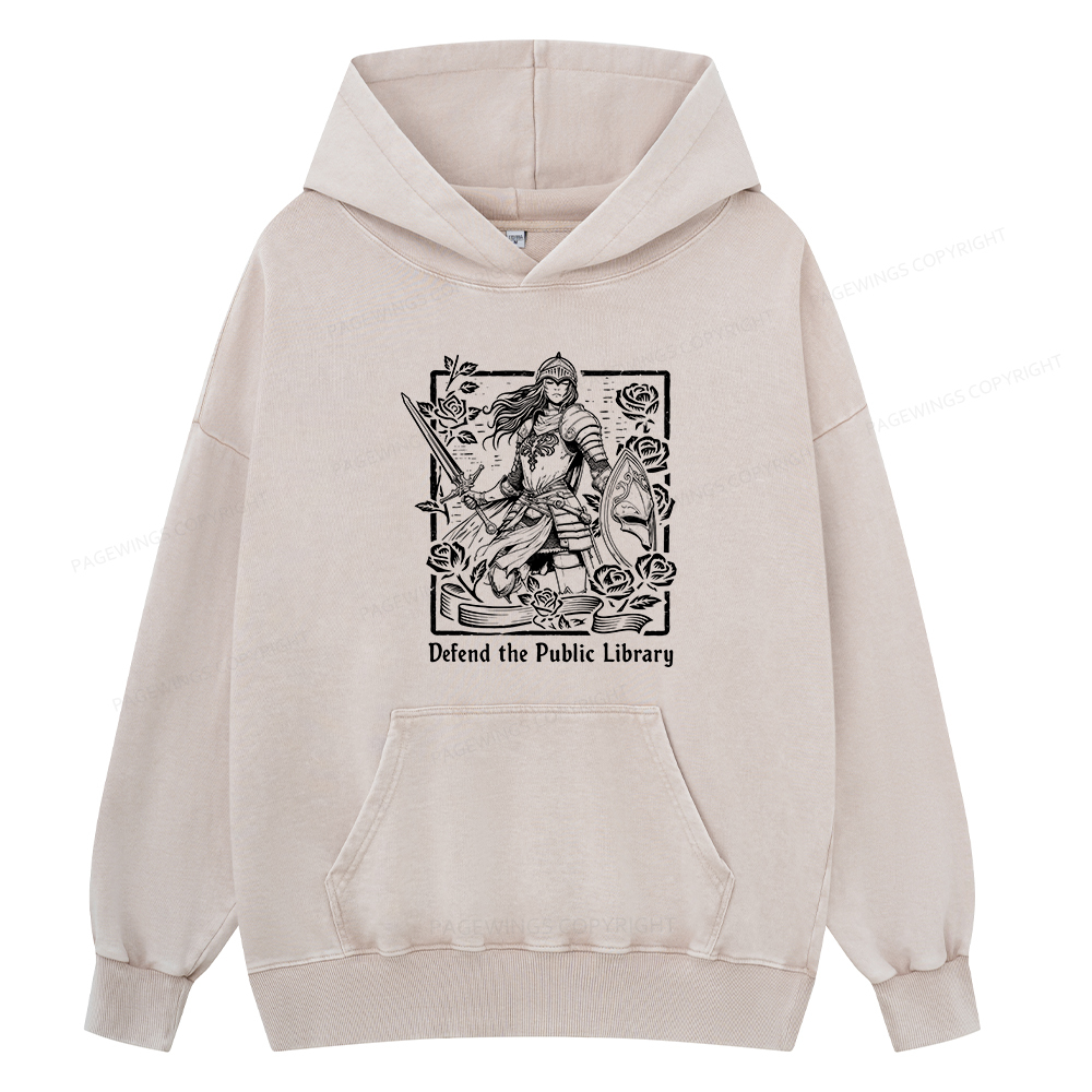Pagewings Defend The Public Library Unisex Washed Hoodie
