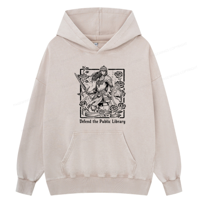 Pagewings Defend The Public Library Unisex Washed Hoodie