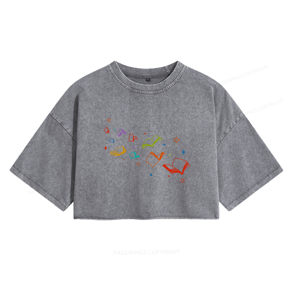 Pagewing Libraries Are For Everyone Women's Washed Cropped T-shirt