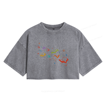 Pagewing Libraries Are For Everyone Women's Washed Cropped T-shirt