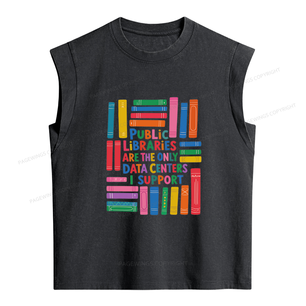 Pagewings Public Libraries Are The Only Data Centers Women's Washed Tank Top