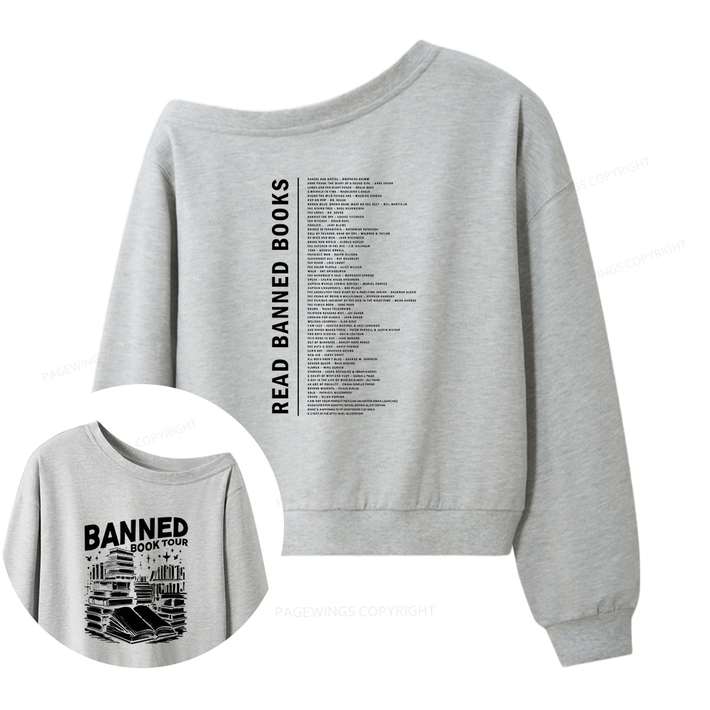 Pagewings Banned Books Tour Women Off  Shoulder Sweatshirt