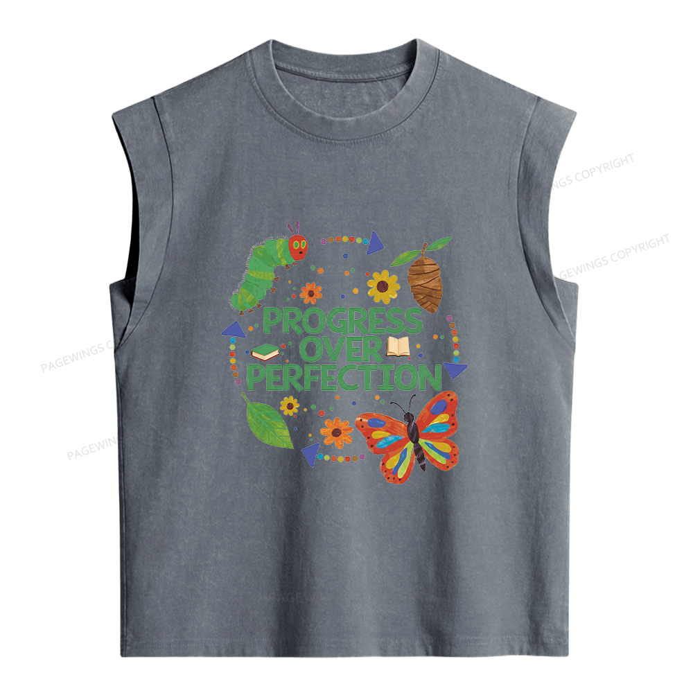 Pagewing Progress Over Perfection Women's Washed Tank Top