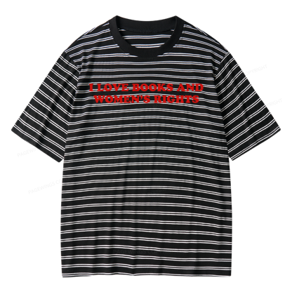 Pagewings I Love Books And Women's Rights Unisex Striped T-Shirt