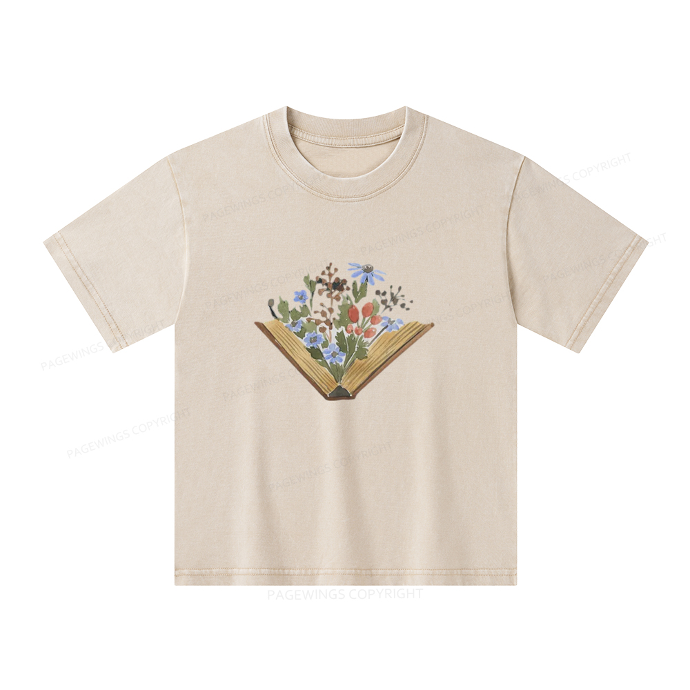 Pagewings Wildflowers Book Unisex Kids Washed T-shirt