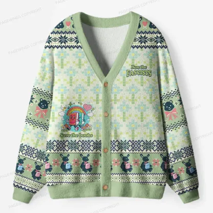 Pagewings Ban The Fascists Save The Books Unisex Ugly Cardigan Sweaters