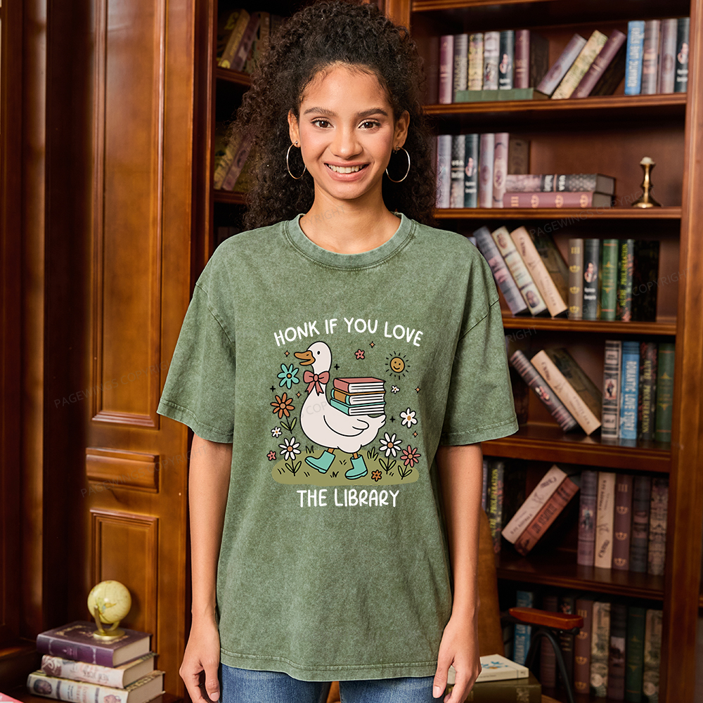 Pagewings Honk If You Love The Library Unisex Washed T-shirt