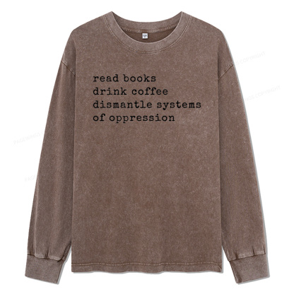 Pagewings Read Books Drink Coffee Unisex Washed Long Sleeve T-shirt