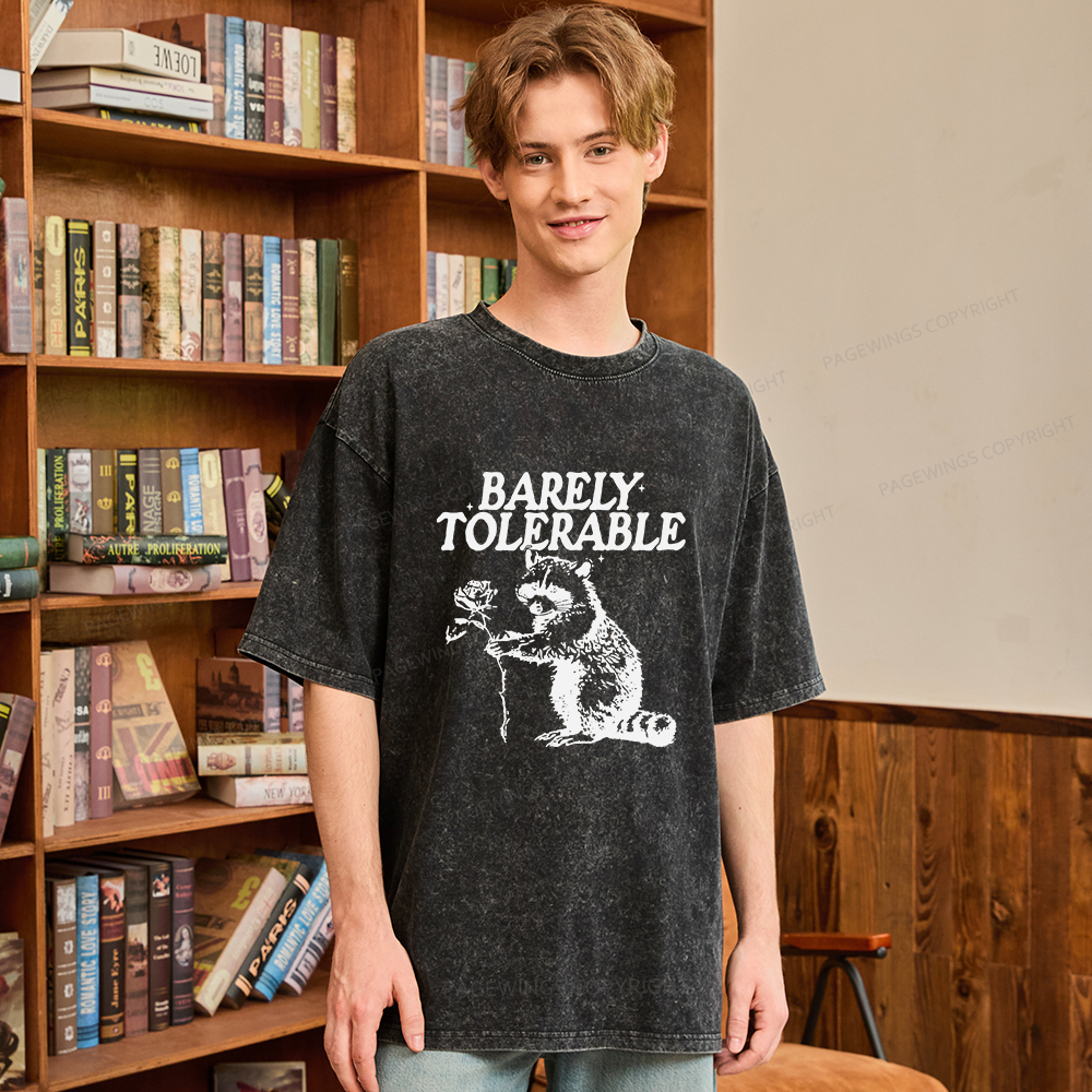 Pagewings Raccoon Barely Tolerable Unisex Washed T-shirt
