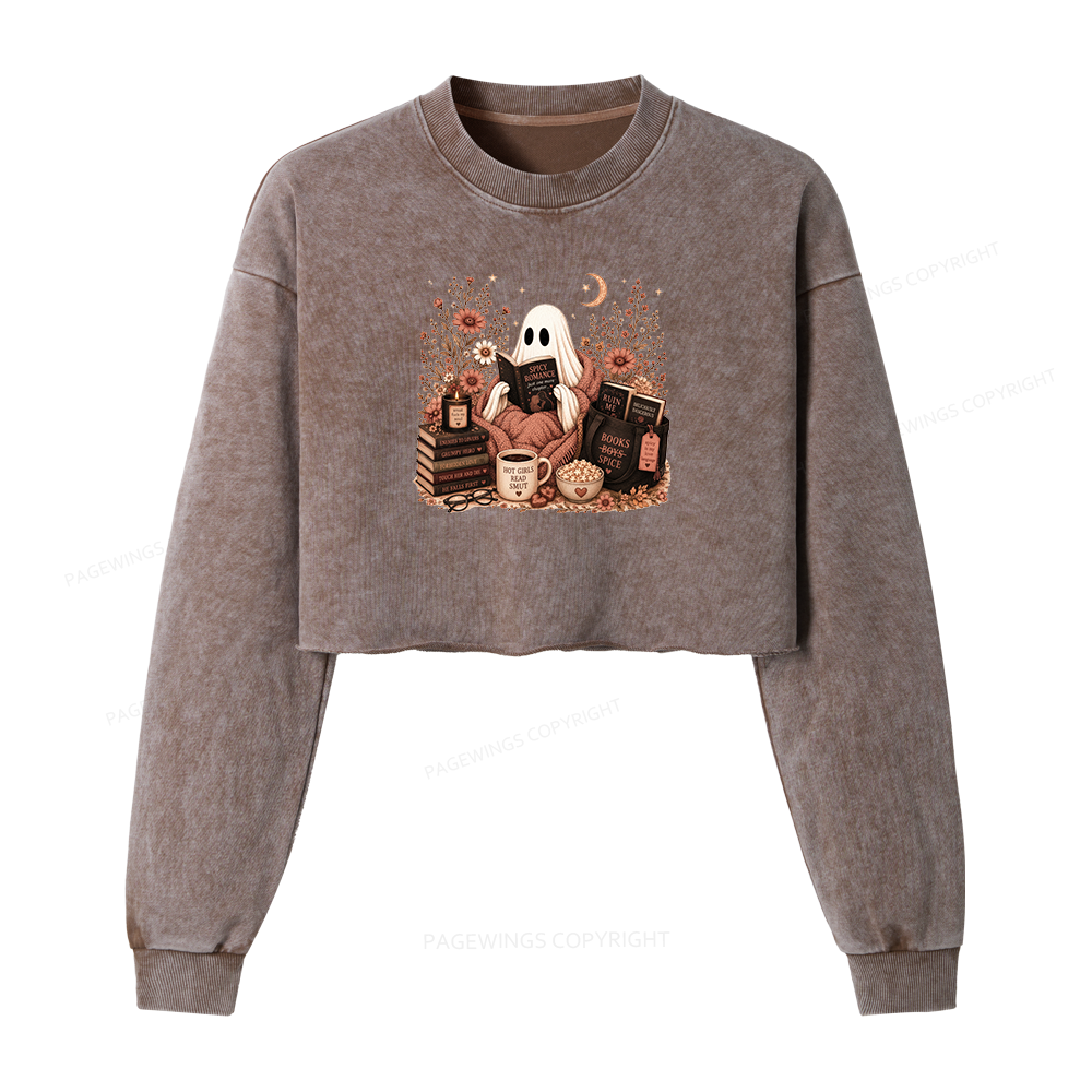 Pagewings Smut Reading Ghost Washed Crop Sweatshirt