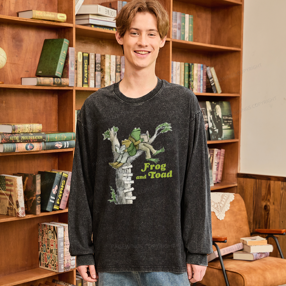Pagewings The Growing Frog Unisex Washed Long Sleeve T-shirt