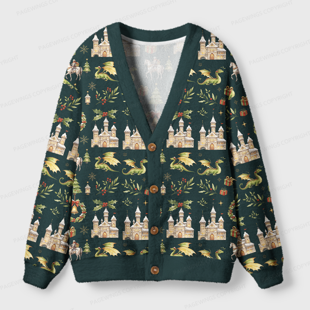 Pagewings Christmas Book Dragon Light Knit Unisex Cardigan Sweaters
