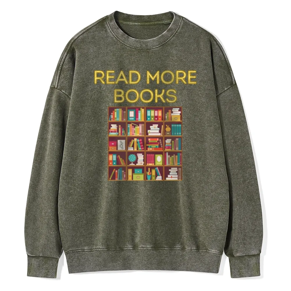 Pagewings Read More Books Bookshelves Unisex Washed Sweatshirt