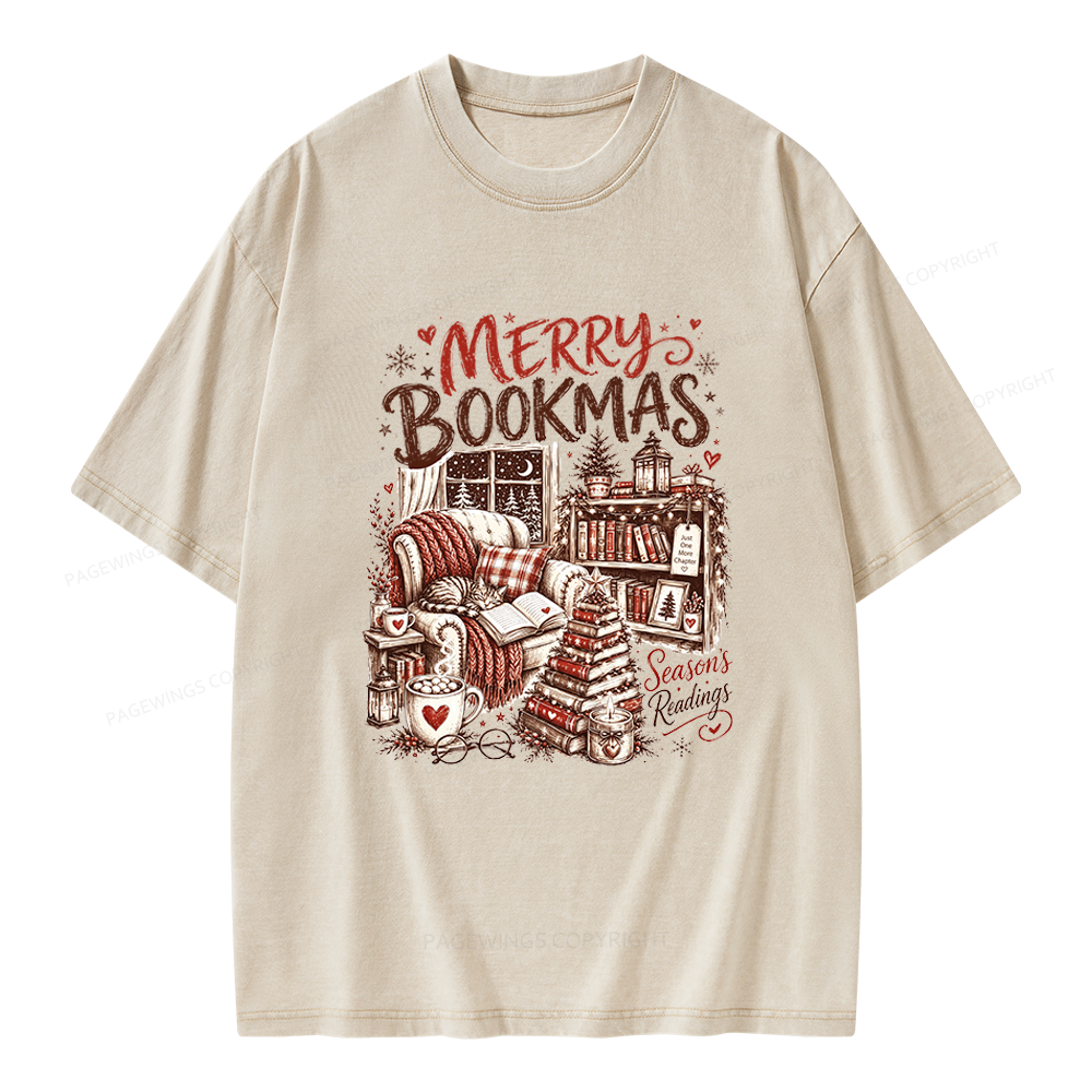 Pagewings Merry Bookmas Unisex Washed T-shirt