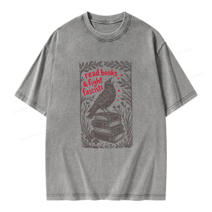 Pagewings Read Books Fight Fascists Unisex Washed T-shirt