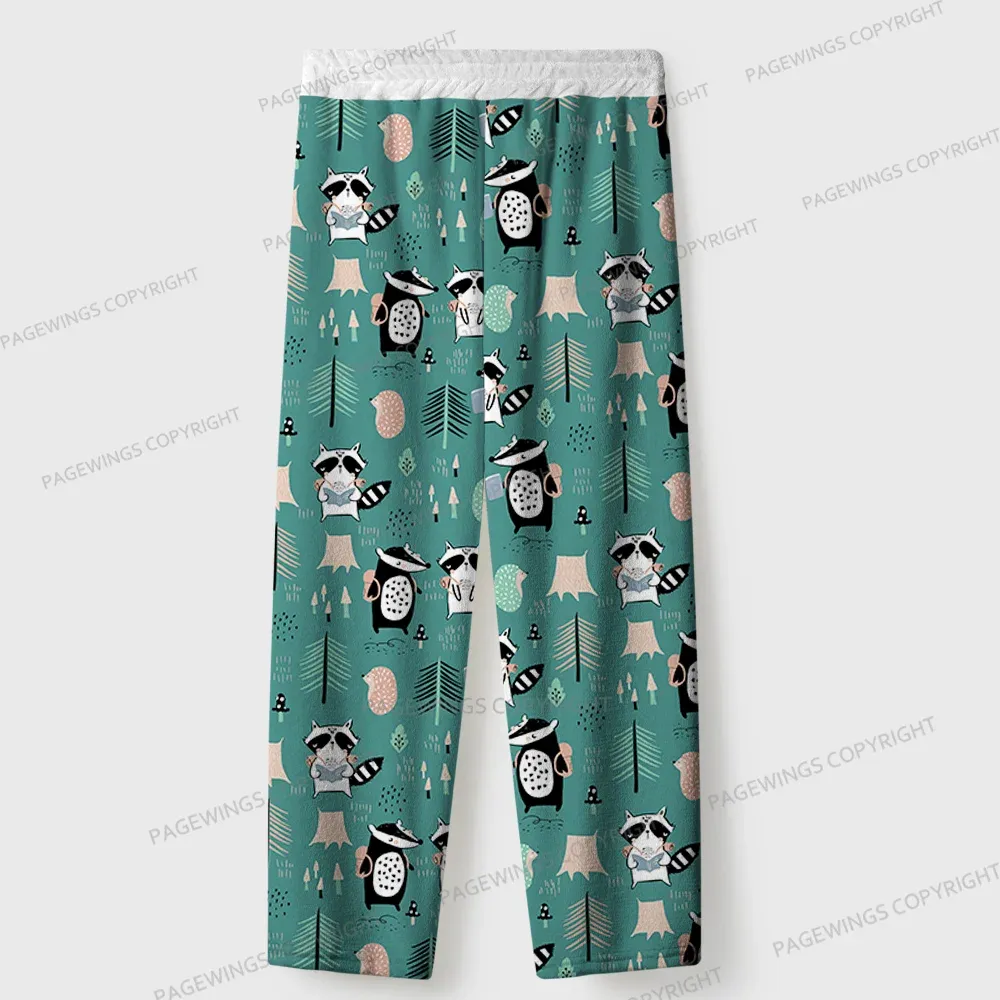 Pagewings Raccoon Loves Reading Unisex Flannel Pajama Set