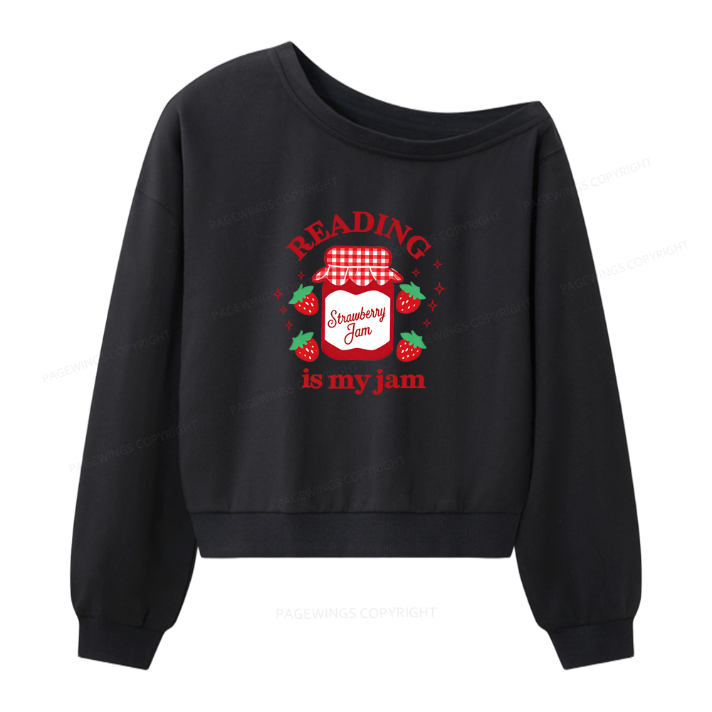 Pagewings Valentines Day Reading is My Jam Women Off Shoulder Sweatshirt