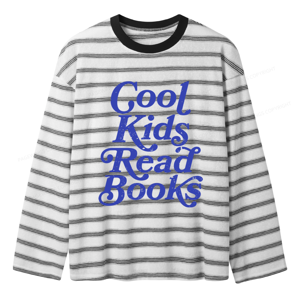 Pagewings Cool Kids Read Books Unisex Striped Long Sleeve T-Shirt