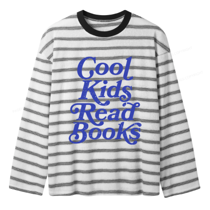 Pagewings Cool Kids Read Books Unisex Striped Long Sleeve T-Shirt