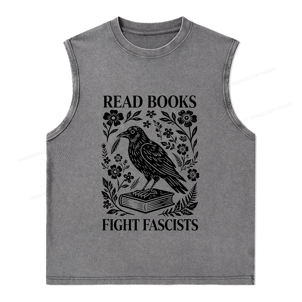 Pagewings Read Books Fight Fascists Unisex Washed Tank Top