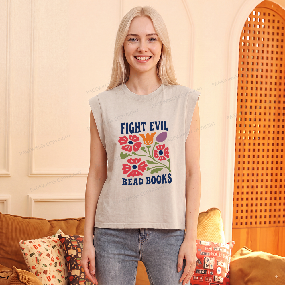 Pagewings Fight Evil Read Books Women's Washed Tank Top