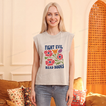Pagewings Fight Evil Read Books Women's Washed Tank Top