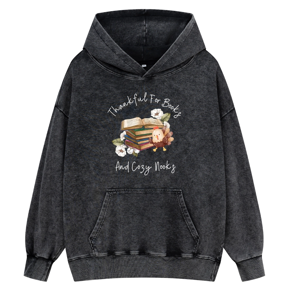 Pagewings Thankful For Books And Cozy Nooks Unisex Washed Hoodie