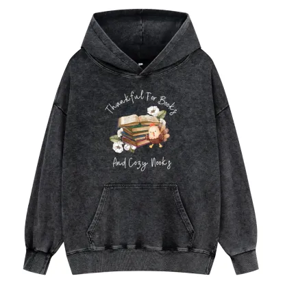 Pagewings Thankful For Books And Cozy Nooks Unisex Washed Hoodie