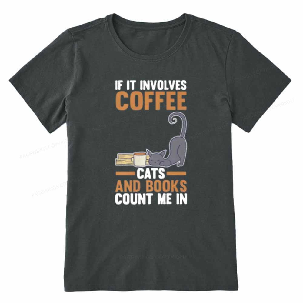 Pagewings Cats Reading Books Coffee Unisex Classic T-shirt