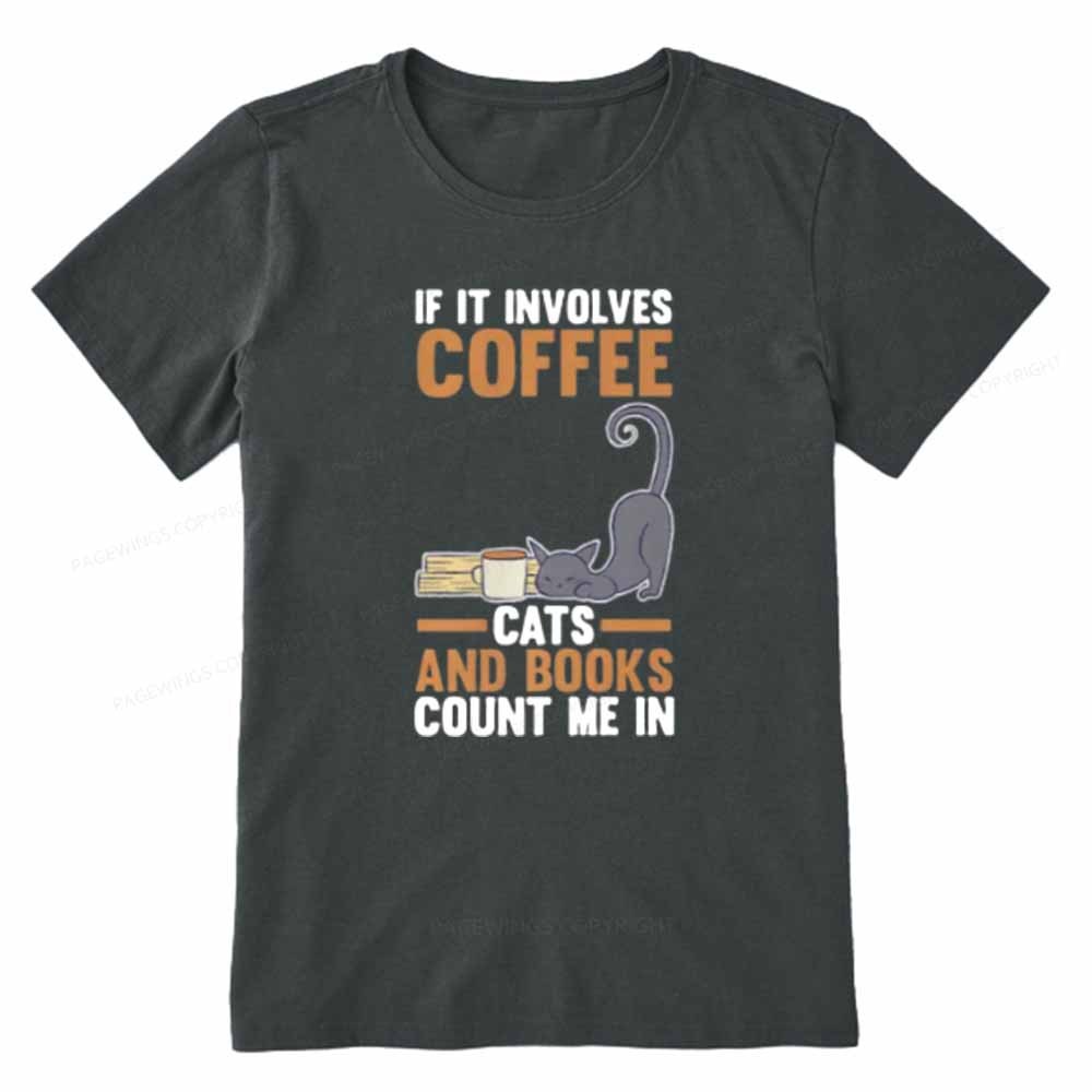 Pagewings Cats Reading Books Coffee Unisex Classic T-shirt