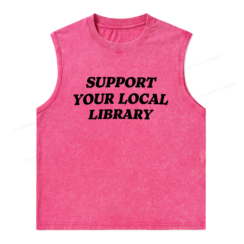 Pagewings Support Your Local Library Unisex Washed Tank Top