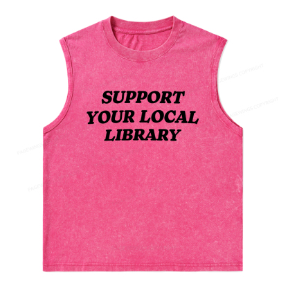 Pagewings Support Your Local Library Unisex Washed Tank Top