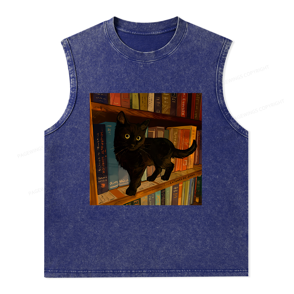 Pagewings Little Library Cat Unisex Washed Tank Top