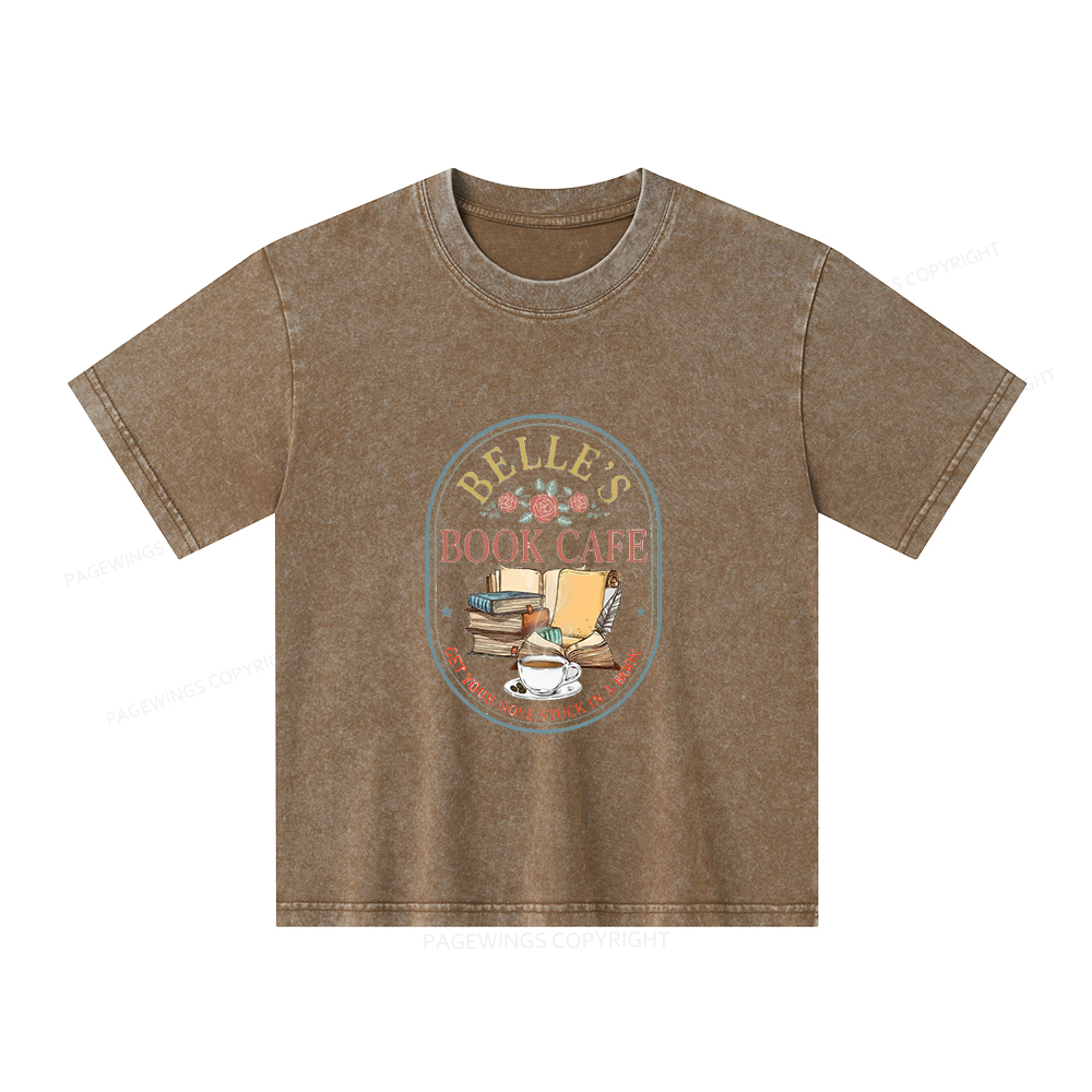 Pagewings Belles Book Cafe Unisex Kids Washed T-shirt