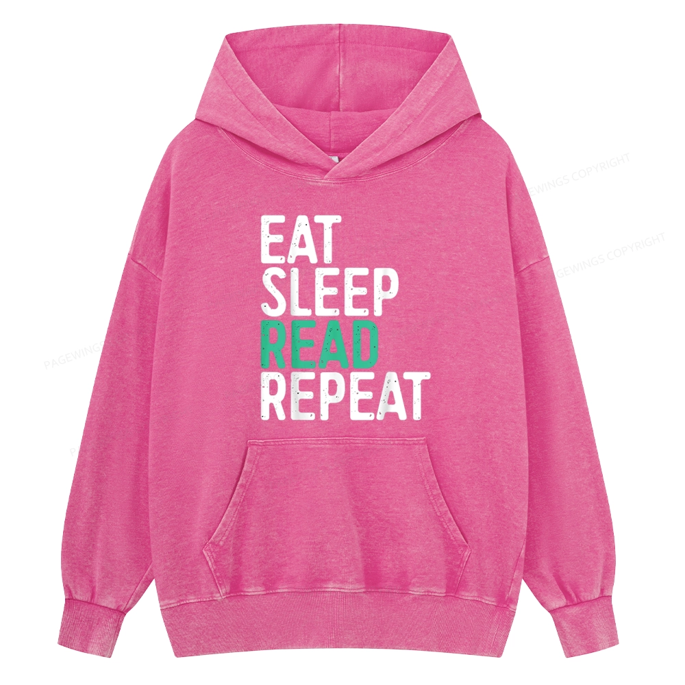 Pagewings Eat Sleep Read Repeat Unisex Washed Hoodie